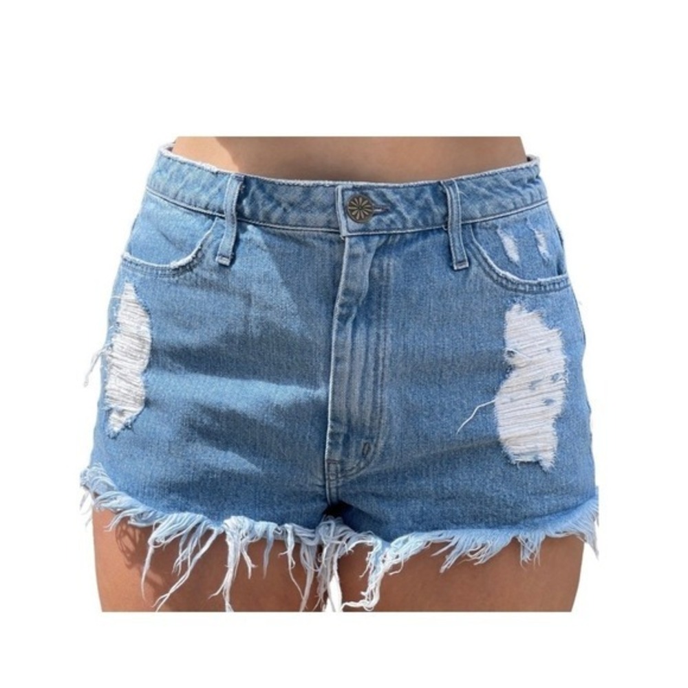 Mumu Blue Distressed Denim Jean Shorts Women 29 Blue Western Ranch Cowgirl